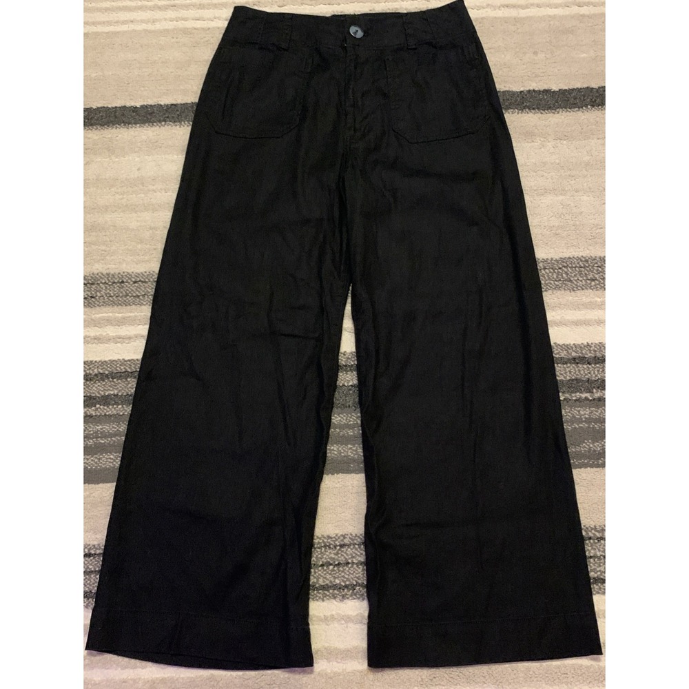 Maeve‎ by Anthropologie Pants Womens 30 Black The Colette Linen Wide Leg Cropped
